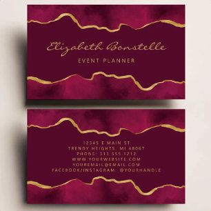 Carte De Visite Bourgogne Aquarelle Luxe Feuille D'or