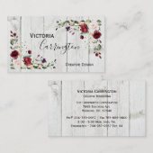 Carte De Visite Bourgogne Blush rose Floral moderne (Devant / Derrière)