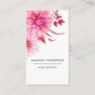Carte De Visite Bourgogne et floral aquarelle rose