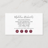 Carte De Visite Bourgogne et flore rose avec les icônes des médias (Dos)