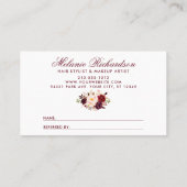 Carte De Visite Bourgogne Floral Elegant Gold Frame Orientation (Dos)