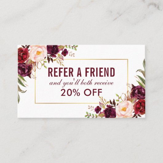 Carte De Visite Bourgogne Floral Elegant Gold Frame Orientation (Devant)