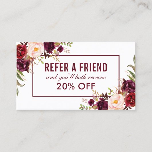 Carte De Visite Bourgogne Floral Élégant renvoi (Devant)