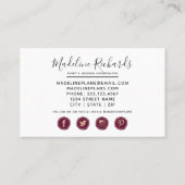 Carte De Visite Bourgogne & Flore verte avec les icônes des médias (Dos)