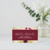 Carte De Visite Bourgogne & Flore verte avec les icônes des médias (Debout devant)