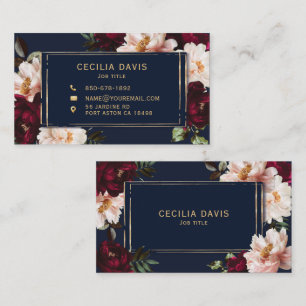 Carte De Visite Bourgogne foncé Blush Navy Blue Floral