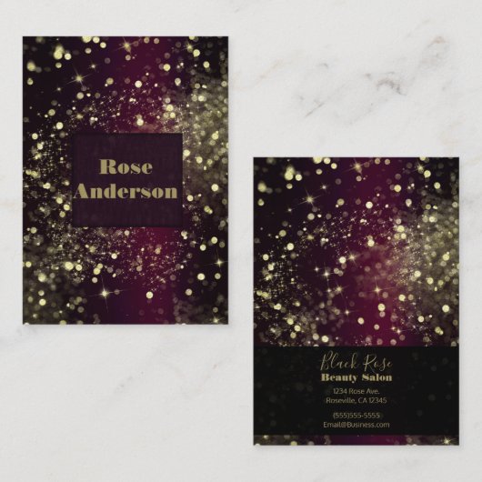 Carte De Visite Bourgogne & Gold Sparkling Lights Parties scintill (Devant / Derrière)