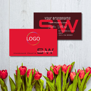 Carte De Visite Bourgogne rouge moderne avec Monogramme et Logo Si