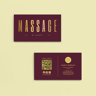Carte De Visite Bourgogne & Thérapeute de Massage d'Or QR Code Log