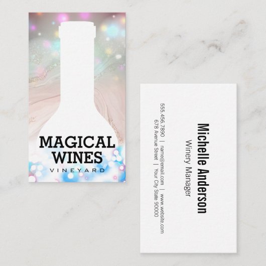 Carte De Visite Bouteille à vin | Magic Glow Bokeh Shimmer (Devant / Derrière)