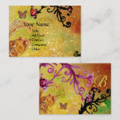 CARTE DE VISITE BOUTEILLE DANS LES ÉCLAIRAGES, JAUNE, MONOGRAMME D (Devant / Derrière)