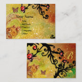 CARTE DE VISITE BOUTEILLE DANS LES ÉCLAIRAGES, JAUNE, MONOGRAMME D (Devant / Derrière)