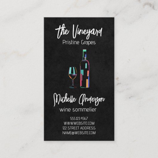Carte De Visite Bouteille de vin et verre Artsy (Devant)