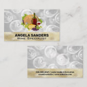 Carte De Visite Bouteille de vin et verre | Raisins et fromages (Devant / Derrière)