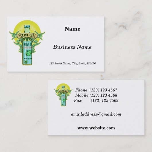 Carte De Visite Bouteille d'huile d'olive (Devant / Derrière)