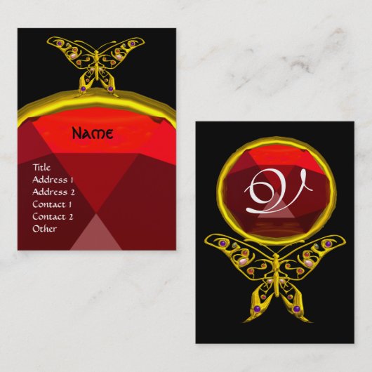 CARTE DE VISITE BOUTEILLE D'HYPER D'OR, MONOGRAMME ROUGE DE RUBY N (Devant / Derrière)