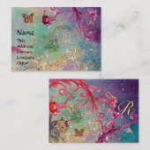 CARTE DE VISITE BOUTEILLE EN ÉCLAIRAGE, MONOGRAMME TURQUOISE DES E (Devant / Derrière)