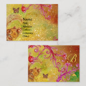 CARTE DE VISITE BOUTEILLE EN ÉCLAIRAGE, ROSE, JAUNE MONOGRAMME (Devant / Derrière)