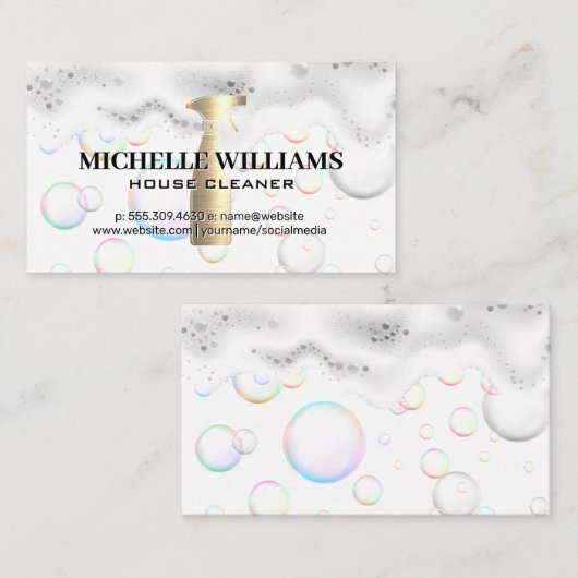 Carte De Visite Bouteille en or | Bulles et bourgeons de savon (Devant / Derrière)