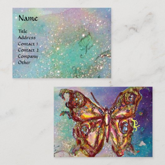 Carte De Visite BOUTEILLE EN PARKLES VERT OR ET BLEU, turquoise (Devant / Derrière)