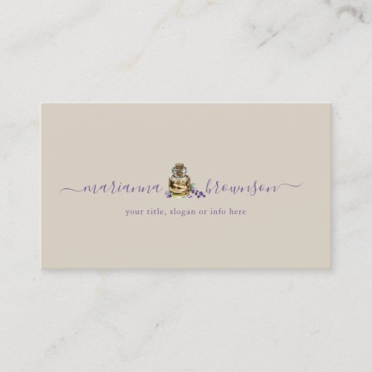 Carte De Visite Bouteille lavande Essential Huile beige violet (Devant)