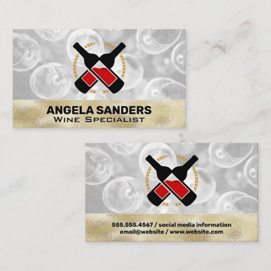 Carte De Visite Bouteilles de vin de texture d'or (Devant / Derrière)