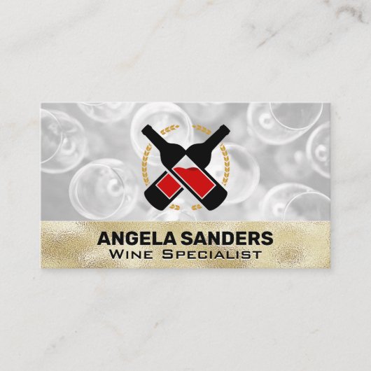 Carte De Visite Bouteilles de vin de texture d'or (Devant)