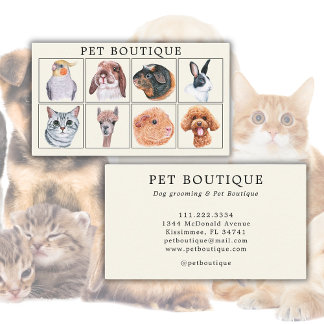 Carte De Visite Boutique Animaux d'aquarelle Animaux