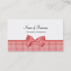 Carte De Visite Boutique au Nœud à Carreaux Rose