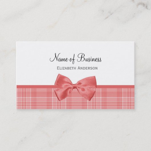 Carte De Visite Boutique au Nœud à Carreaux Rose (Devant)