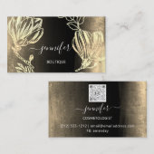 Carte De Visite Boutique Boutique Black Gold Flowers QR Code (Devant / Derrière)