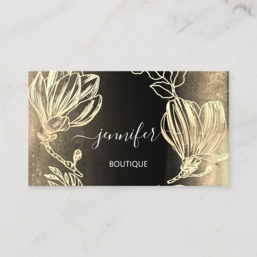 Carte De Visite Boutique Boutique Black Gold Flowers QR Code (Devant)