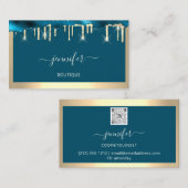 Carte De Visite Boutique Boutique QR Code Drives Turquoise Golden (Devant / Derrière)