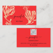 Carte De Visite Boutique Boutique Rouge Or Fleurs Wreath QR Code (Devant / Derrière)