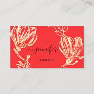 Carte De Visite Boutique Boutique Rouge Or Fleurs Wreath QR Code