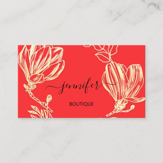 Carte De Visite Boutique Boutique Rouge Or Fleurs Wreath QR Code (Devant)