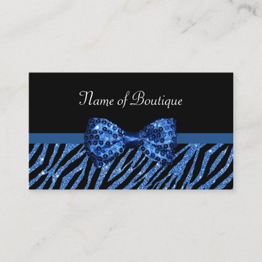 Carte De Visite Boutique chic Blue Zebra Print FAUX Glitz Bow (Devant)