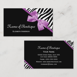 Carte De Visite Boutique Chic Cordon Violet Noir et Blanc Zèbre