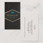 Carte De Visite Boutique Chic Faux Linge Noir Bleu Papillon (Devant / Derrière)