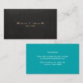 Carte De Visite Boutique Chic Faux Linge Noir Turquoise Backside (Devant / Derrière)