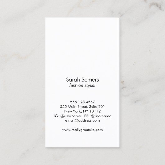 Carte De Visite Boutique d'affectation, Modèle mode (Dos)