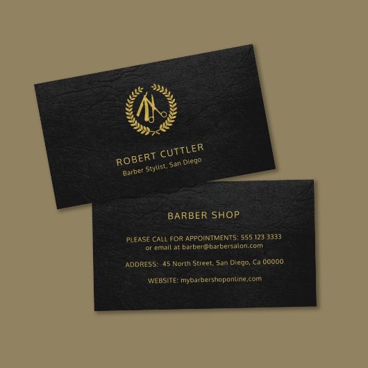 Carte De Visite Boutique de barbier LOGO promotion or noir