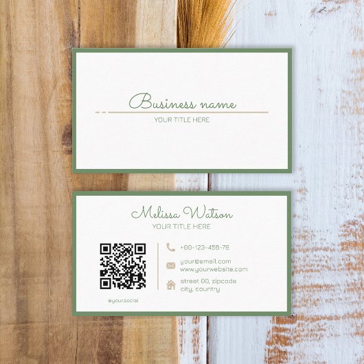 Carte De Visite Boutique de code QR vert sauge naturel