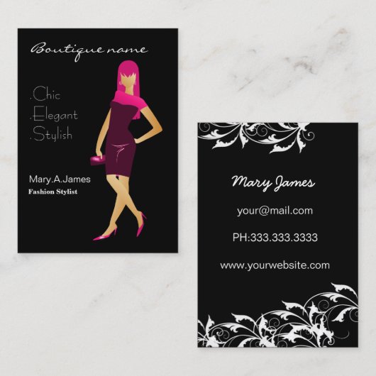 Carte De Visite boutique de mode chic rose (Devant / Derrière)