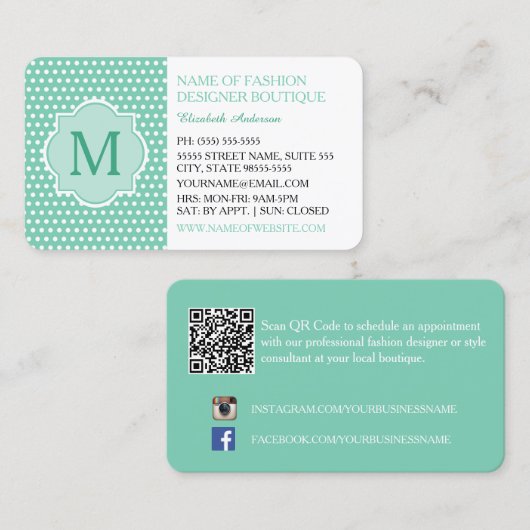 Carte De Visite Boutique de mode pois mints (Devant / Derrière)