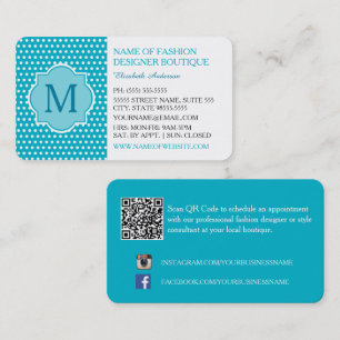 Carte De Visite Boutique de mode turquoise à pois