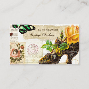 Carte De Visite Boutique de mode vintage Ephemera Rose et Chaussur