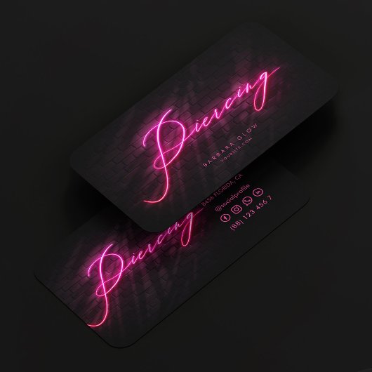 Carte De Visite Boutique de perçage moderne Neon Rose