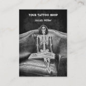 Carte De Visite Boutique De Tatouage Gothique Noir Et Blanc Squele (Devant)