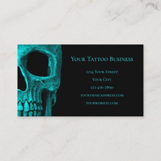 Carte De Visite Boutique de tatouage noir Turquoise gothique (Dos)